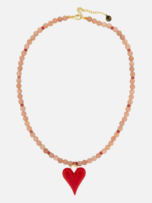Roze stenen ketting met rood hart