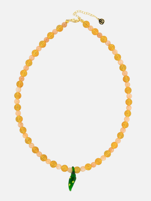 Peach stenen ketting met groene peper