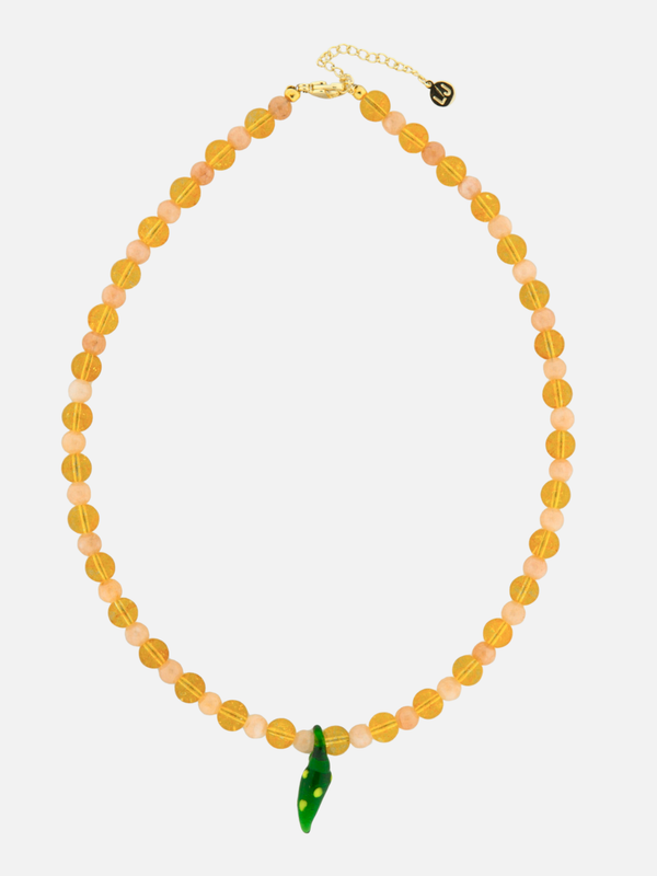 Peach stenen ketting met groene peper