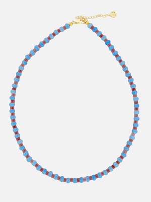 Roze en blauw stenen disc ketting