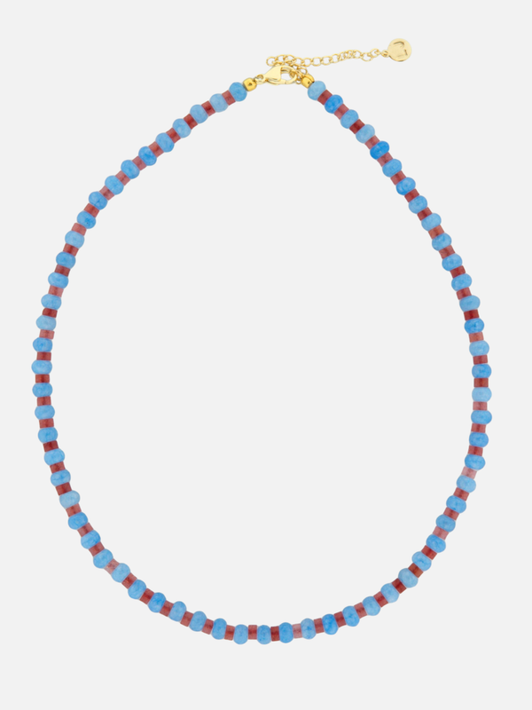 Roze en blauw stenen disc ketting