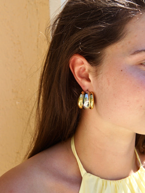 Triple silver gold hoops
