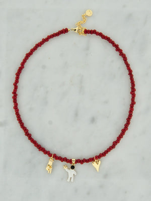 Beaded ketting bordeaux rood met bedels