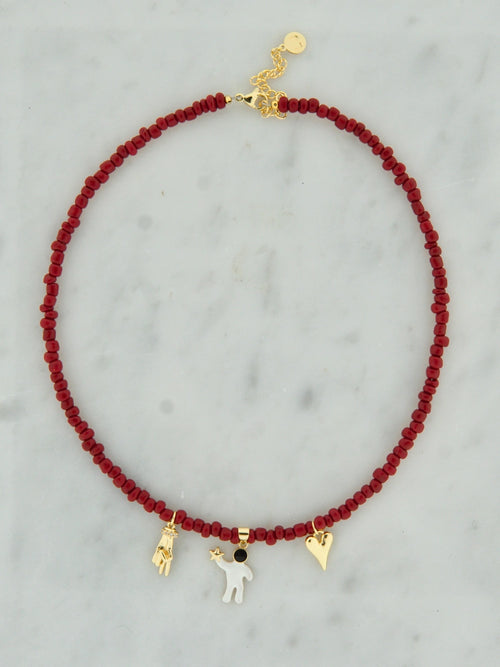 Beaded ketting bordeaux rood met bedels