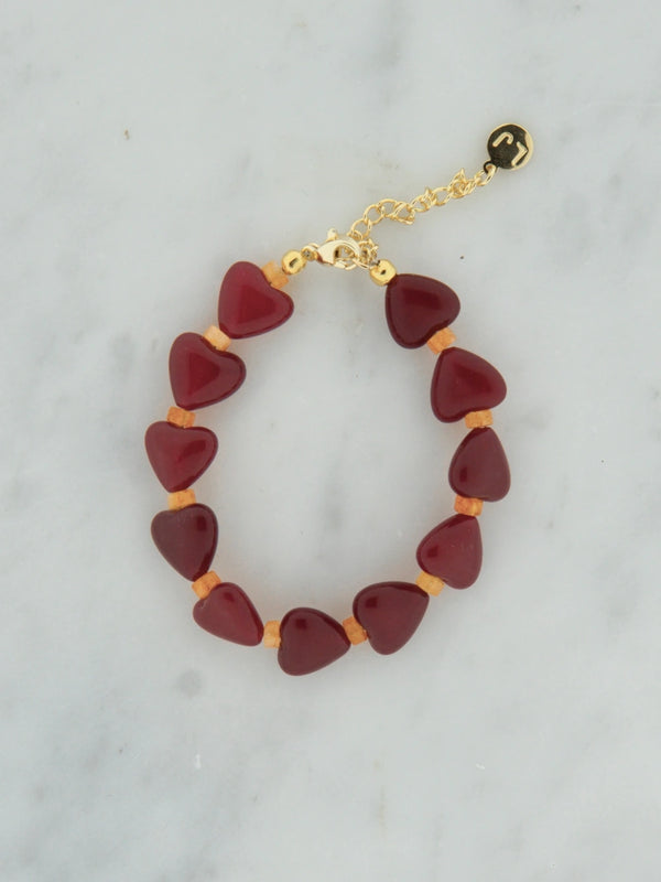Bordeaux heart stenen armband