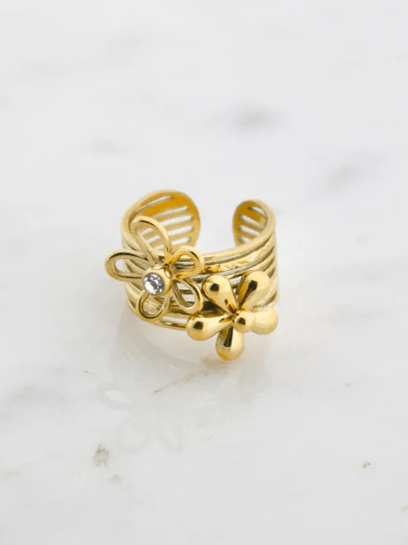 chunky ring met bloemetjes goud