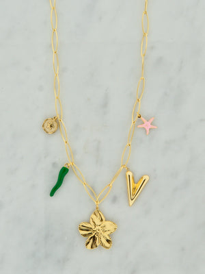 Chunky bedel ketting met bloem