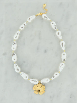 Chunky parel bloem ketting