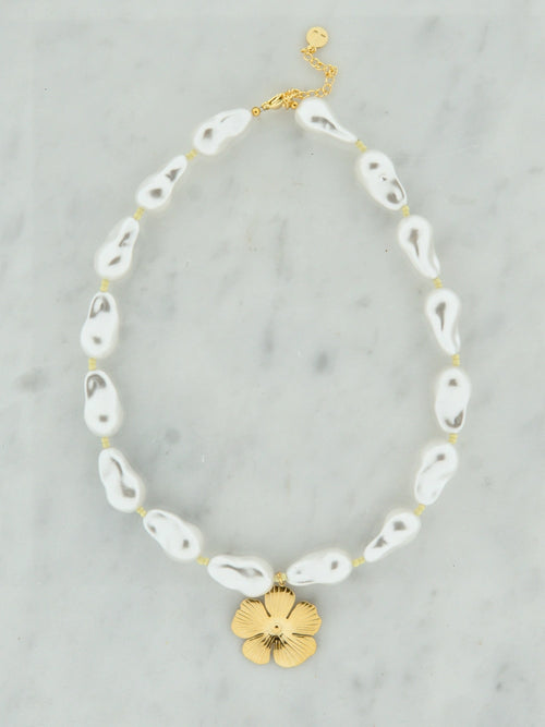 Chunky parel bloem ketting
