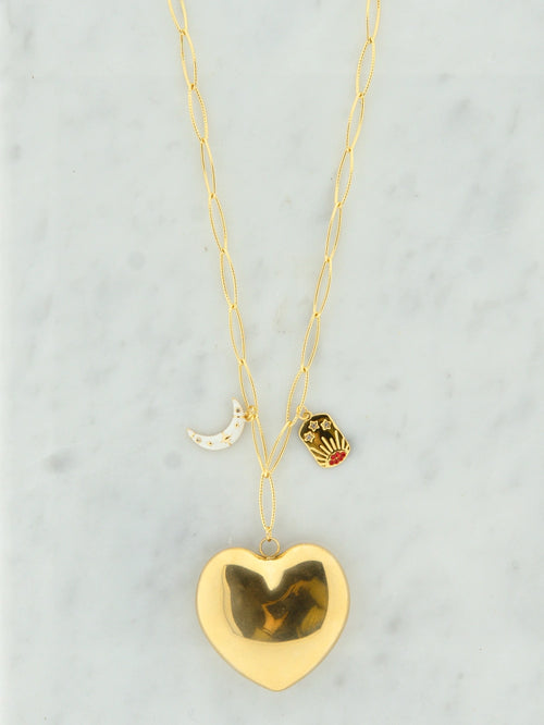 Mega chunky necklace with big heart and charms