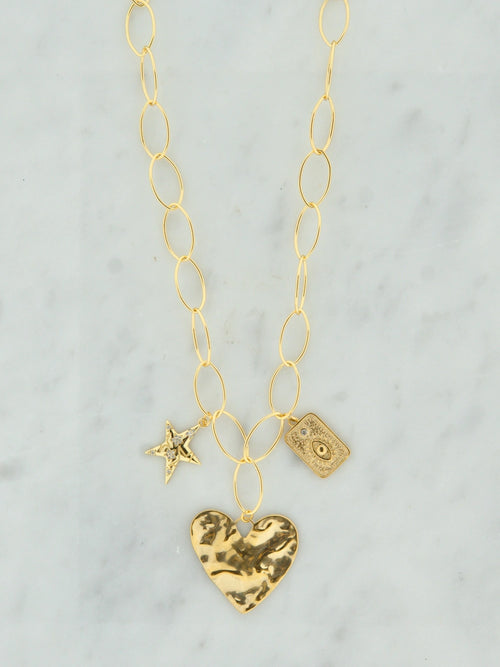 Ovale chain bedel ketting met hart