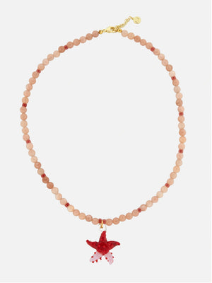 Roze stenen ketting met rode zeester