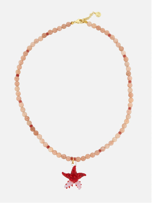 Roze stenen ketting met rode zeester