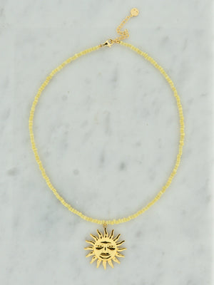 Sunny side gele kralen ketting met zon