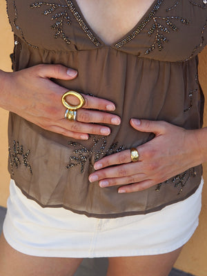 Triple layered ring silver gold