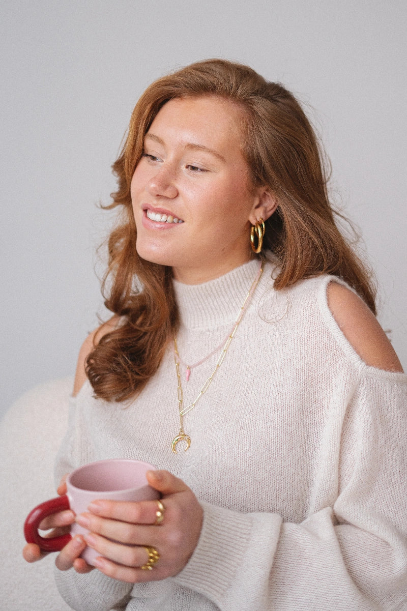 Licht roze stenen kralen ketting met peper
