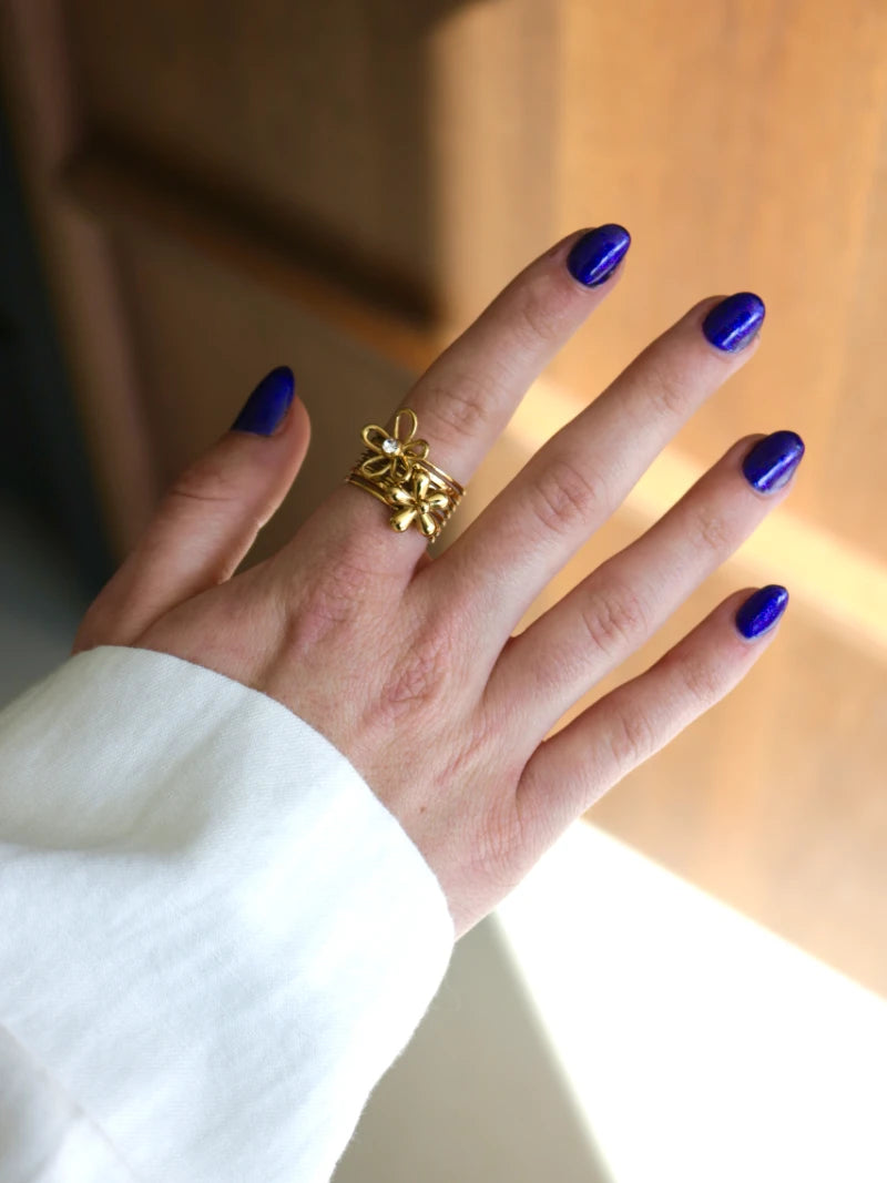 chunky ring met bloemetjes goud