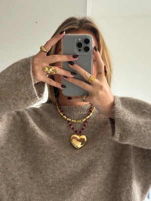 Roze bordeaux stenen ketting met groot hart