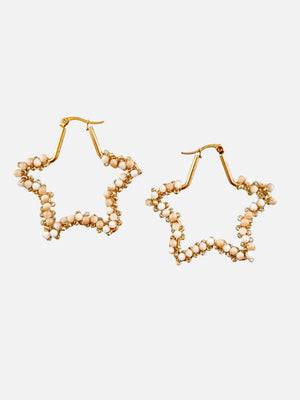 Grote sterren oorbellen met beige kraaltjes