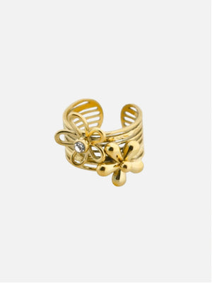 Chunky ring met bloemetjes goud