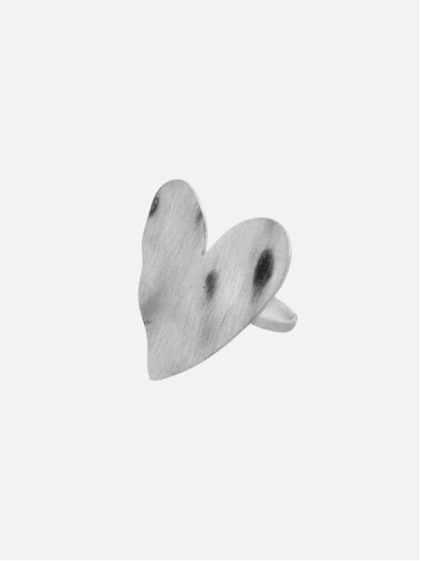 Foil large heart ring silver