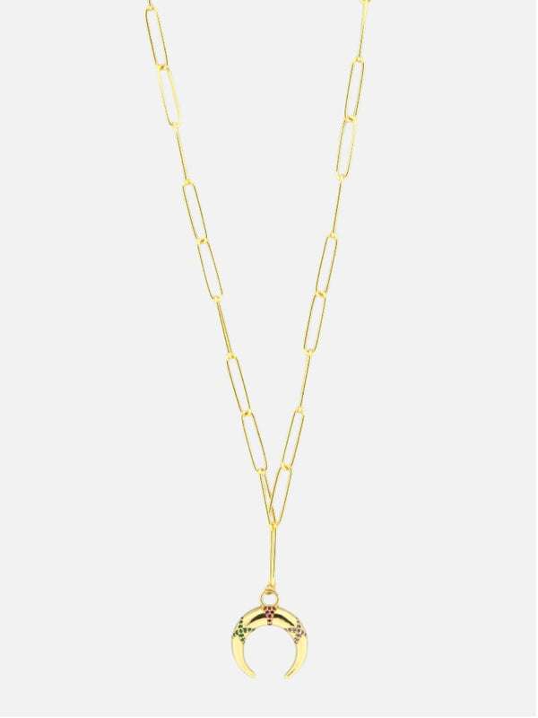 Necklace with half rhinestone moon