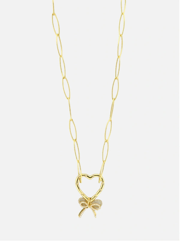 Necklace with heart and pearl bow