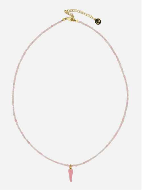 Light pink stone bead necklace with pepper