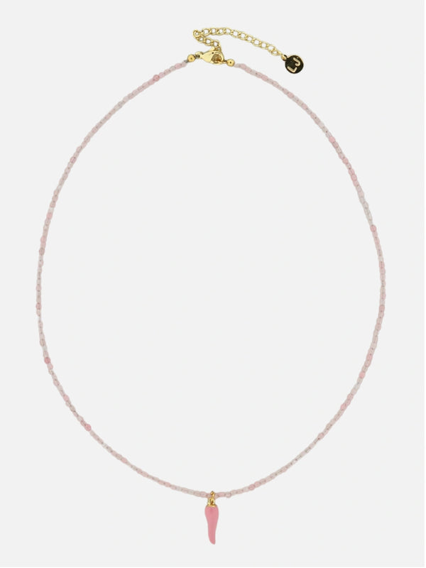 Light pink stone bead necklace with pepper