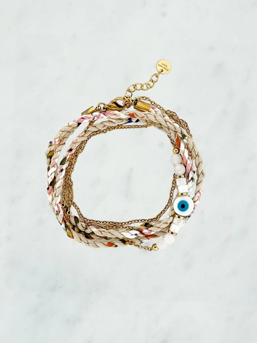 Dubbele armband touw en chain beige