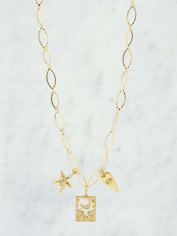 Necklace with star heart charms