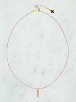 Licht roze stenen kralen ketting met peper
