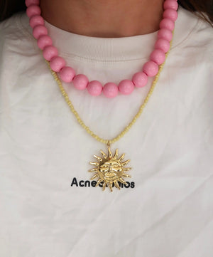 Sunny side gele kralen ketting met zon