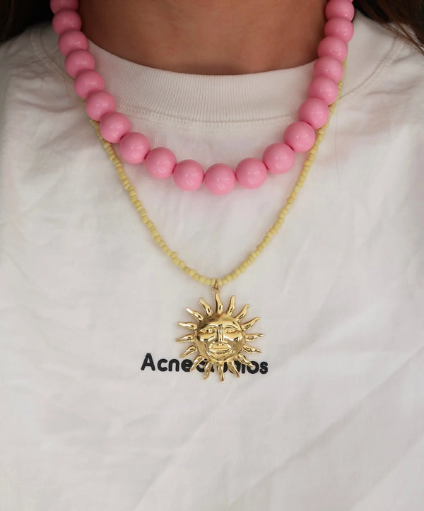 Sunny side gele kralen ketting met zon